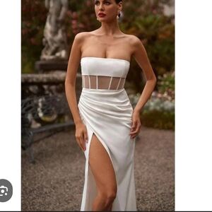 Alamour The Label Strapless White Dress with Sheer Panels